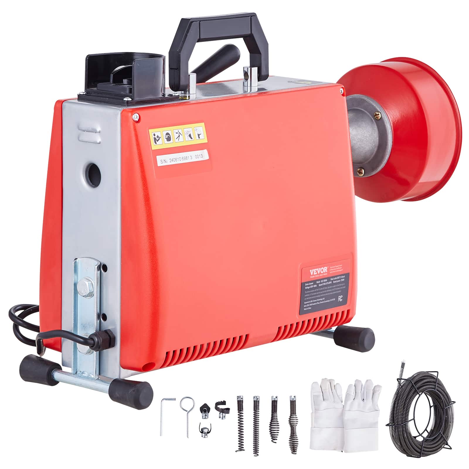 VEVOR - 66FT x 5/8 Inch Drain Cleaner Machine, 250W Electric Sewer Snake Auger Manual Feed - with 7 Cutters, 2 Steel Cables - Red price history on PriceWatchPro