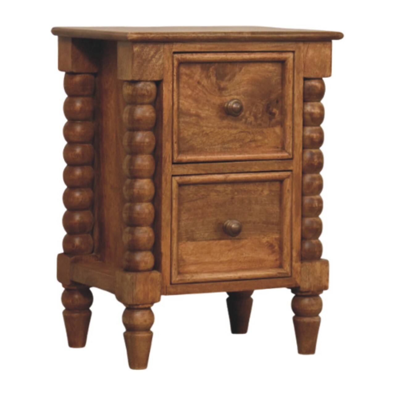 Left. Tiramisubest - Amber Solid Wood Barley Twist Two-Drawer Bedside Table - Brown.