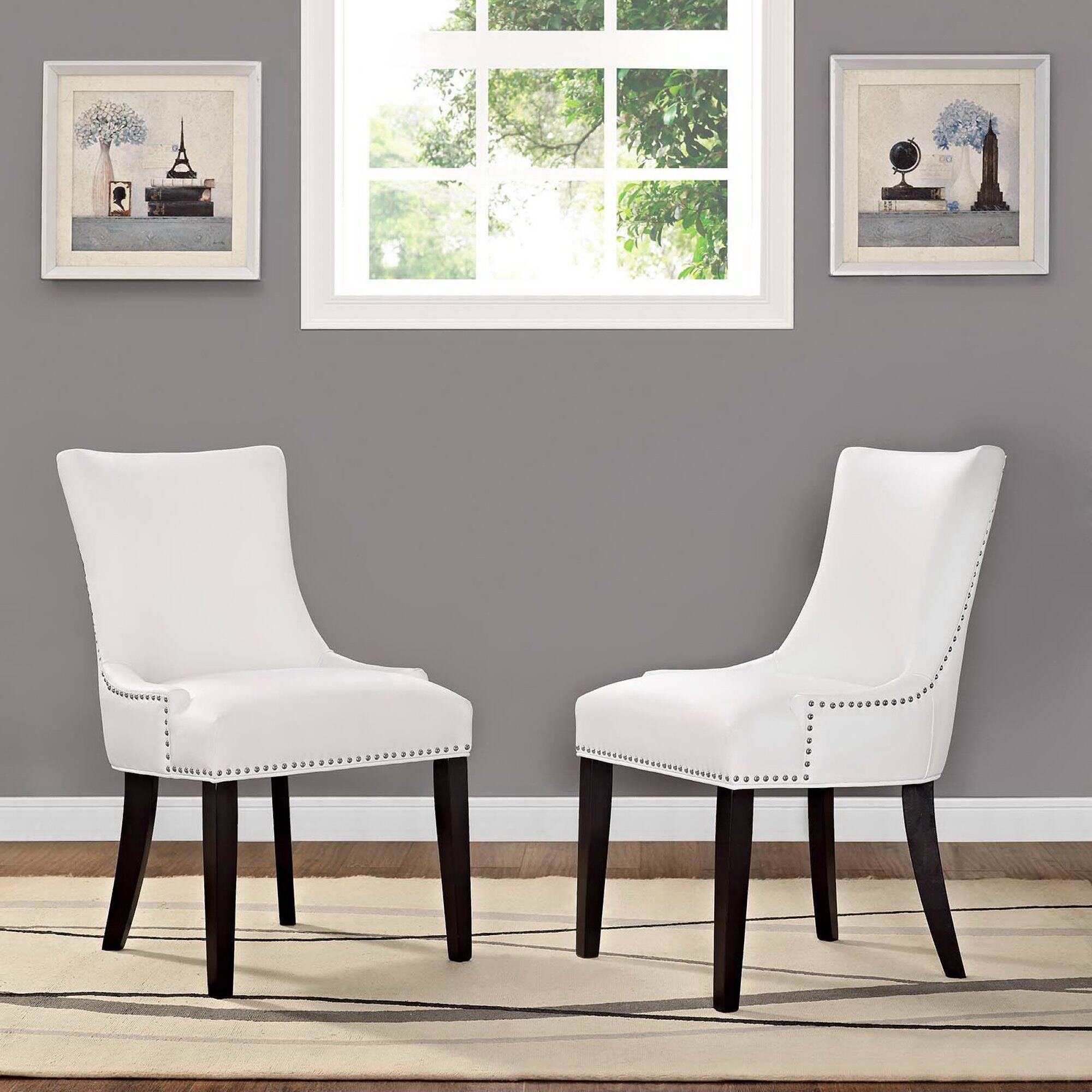 Alt View 1. Modway - Marquis Faux Leather Dining Chair Set of 2 by Modway - White.