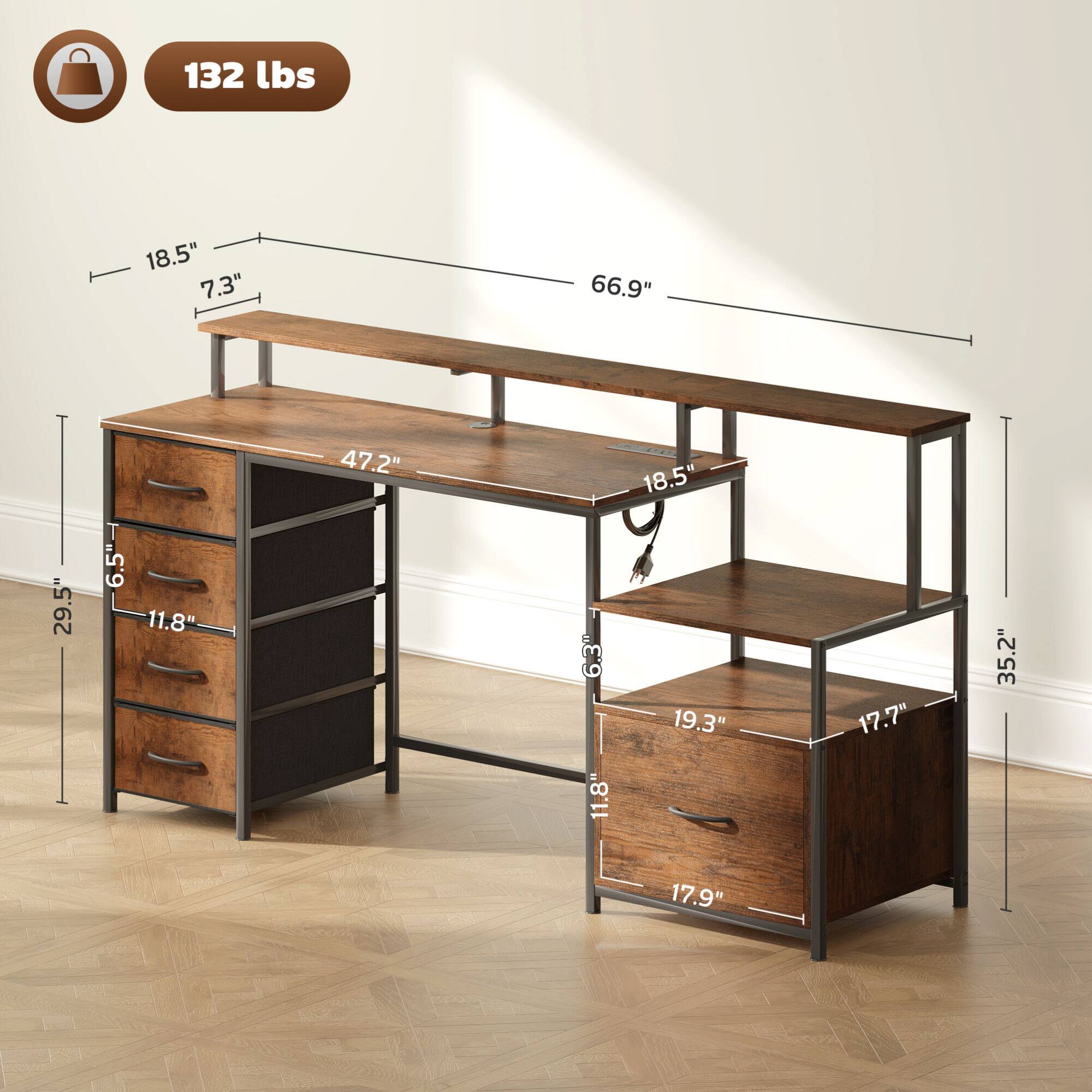 132 lbs

- Width: 66.9"
- Depth: 18.5"
- Height: 29.5"
- Drawer Height: 6.5"
- Drawer Depth: 11.8"
- Drawer Width: 18.5"
- Shelf Width: 18.5"
- Shelf Depth: 7.3"
- Shelf Height: 47.2"
- Bottom Shelf Width: 35.2"
- Bottom Shelf Depth: 19.3"
- Bottom Shelf Height: 17.7"
- Bottom Shelf Drawer Width: 17.9"