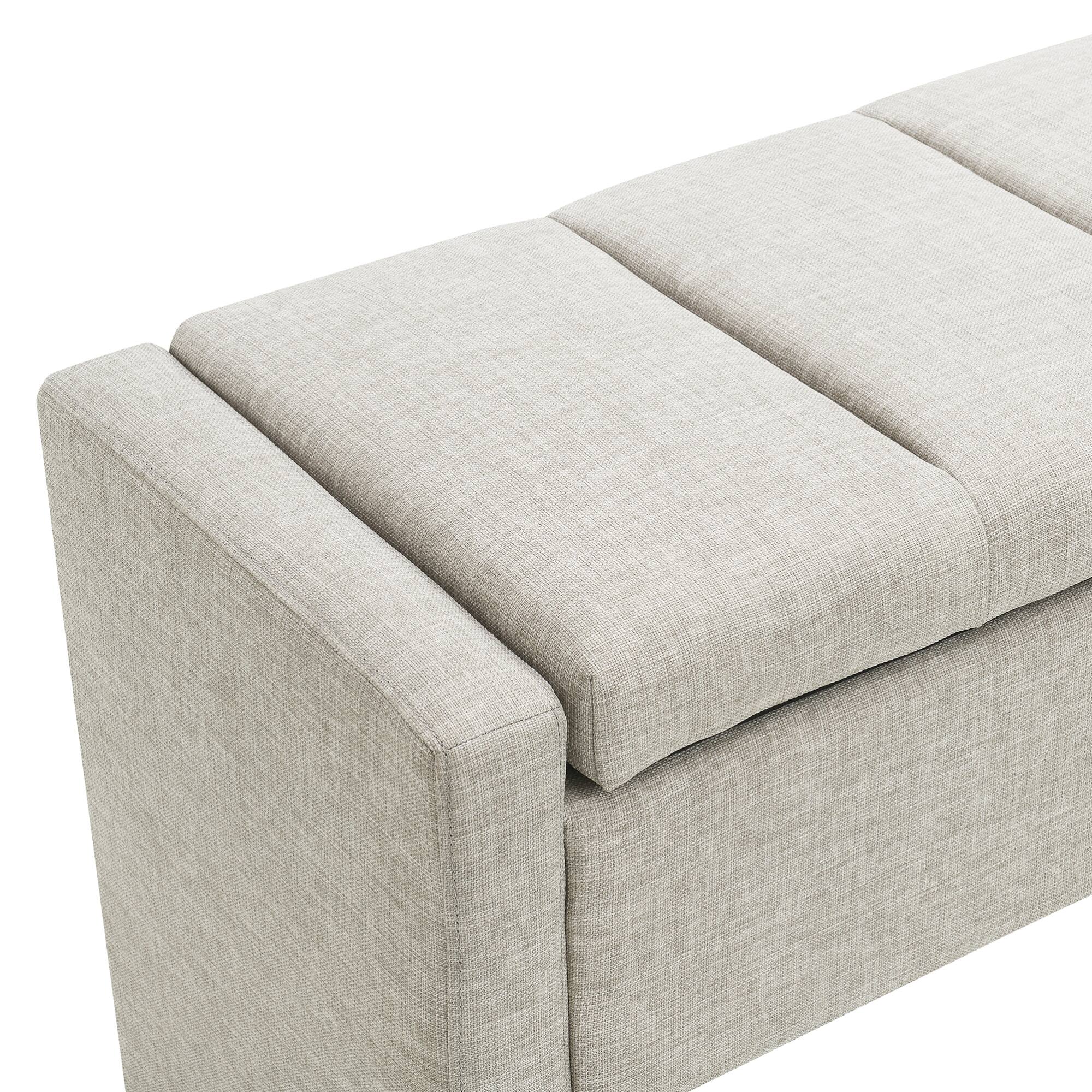 Alt View 4. GOODSILO - Upholstered Storage Bench with Comfortable Linen Fabric, Multi-Functional Footrest Ottoman for Living Spaces - LIGHT GREY.