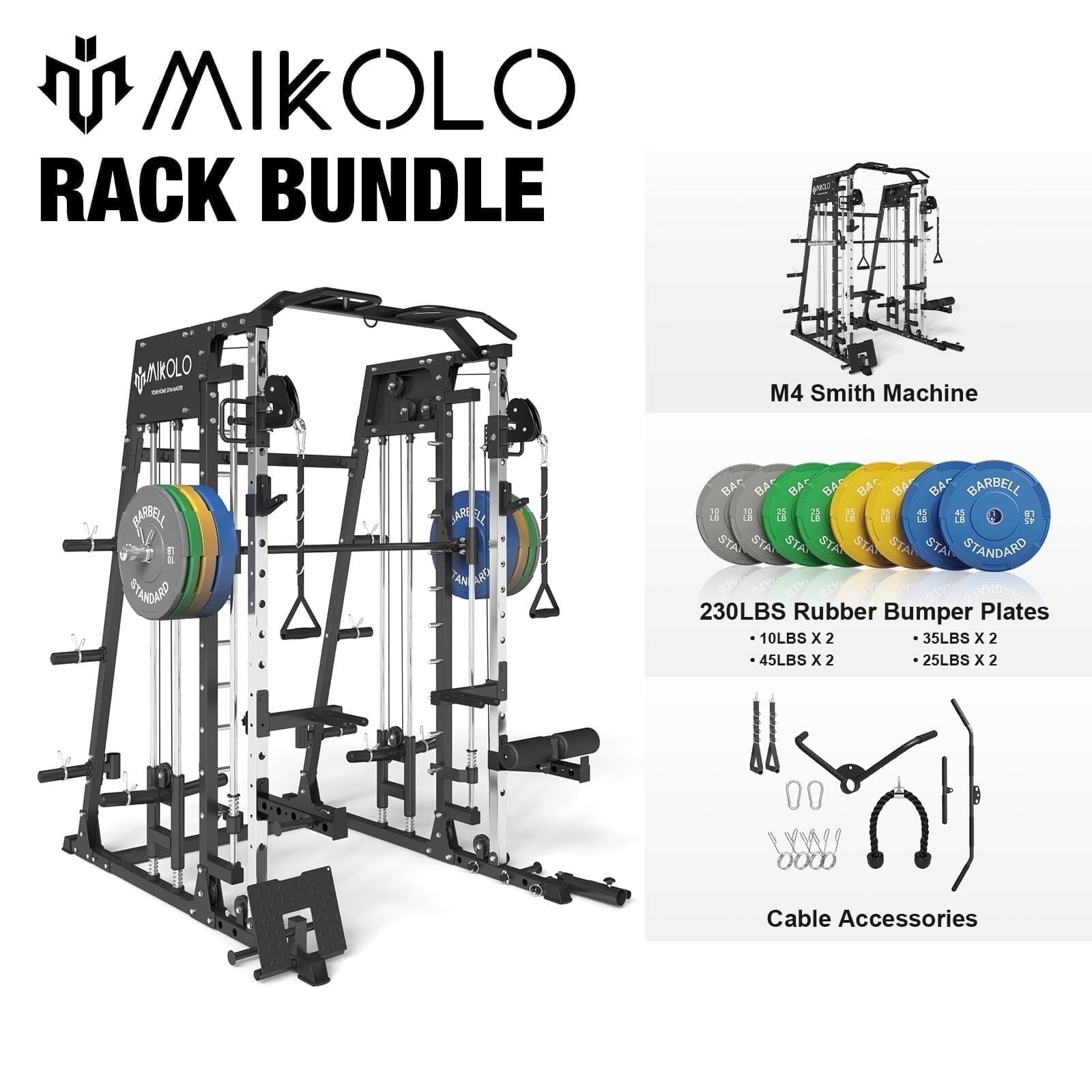 Mikolo - Smith Machine, 2200 lbs Power Rack Cage with Cable Crossover,Other Attachments - Black