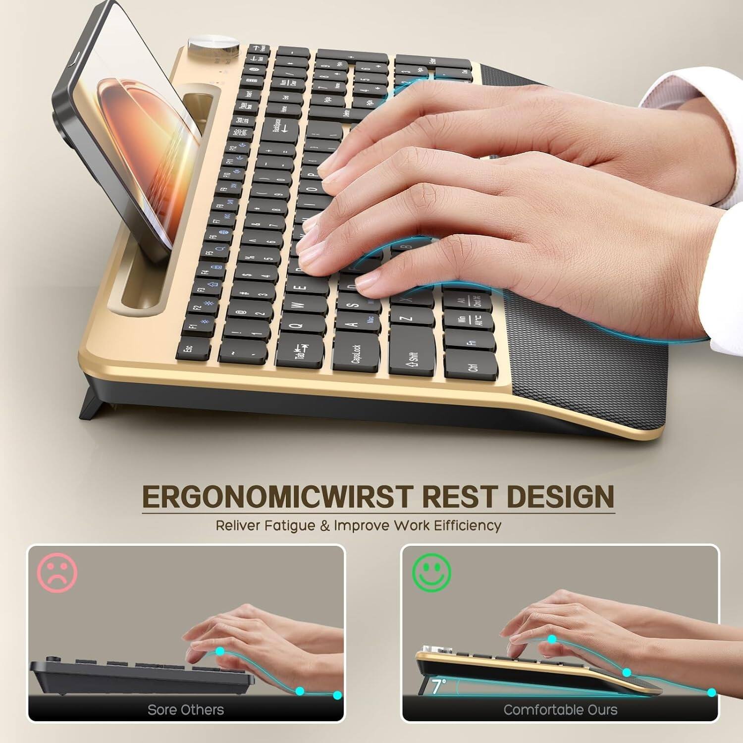 ERGONOMIC WRIST REST DESIGN  
Relieve Fatigue & Improve Work Efficiency  

Sore Others  
Comfortable Ours