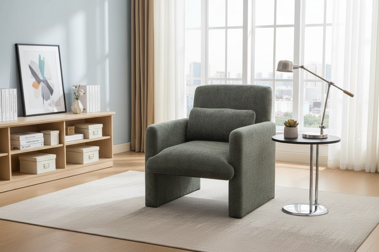 Forest'nSky - Modern Office Chair in White Boucle Fabric - Upholstered Ergonomic Armchair for Desk & Lounge - Antique Green