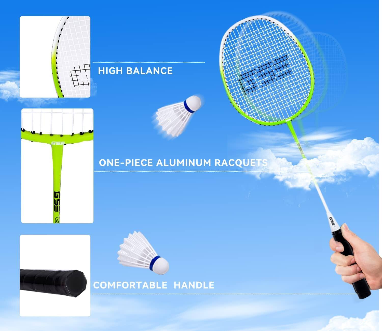HIGH BALANCE, ONE-PIECE ALUMINUM RACQUETS, COMFORTABLE HANDLE