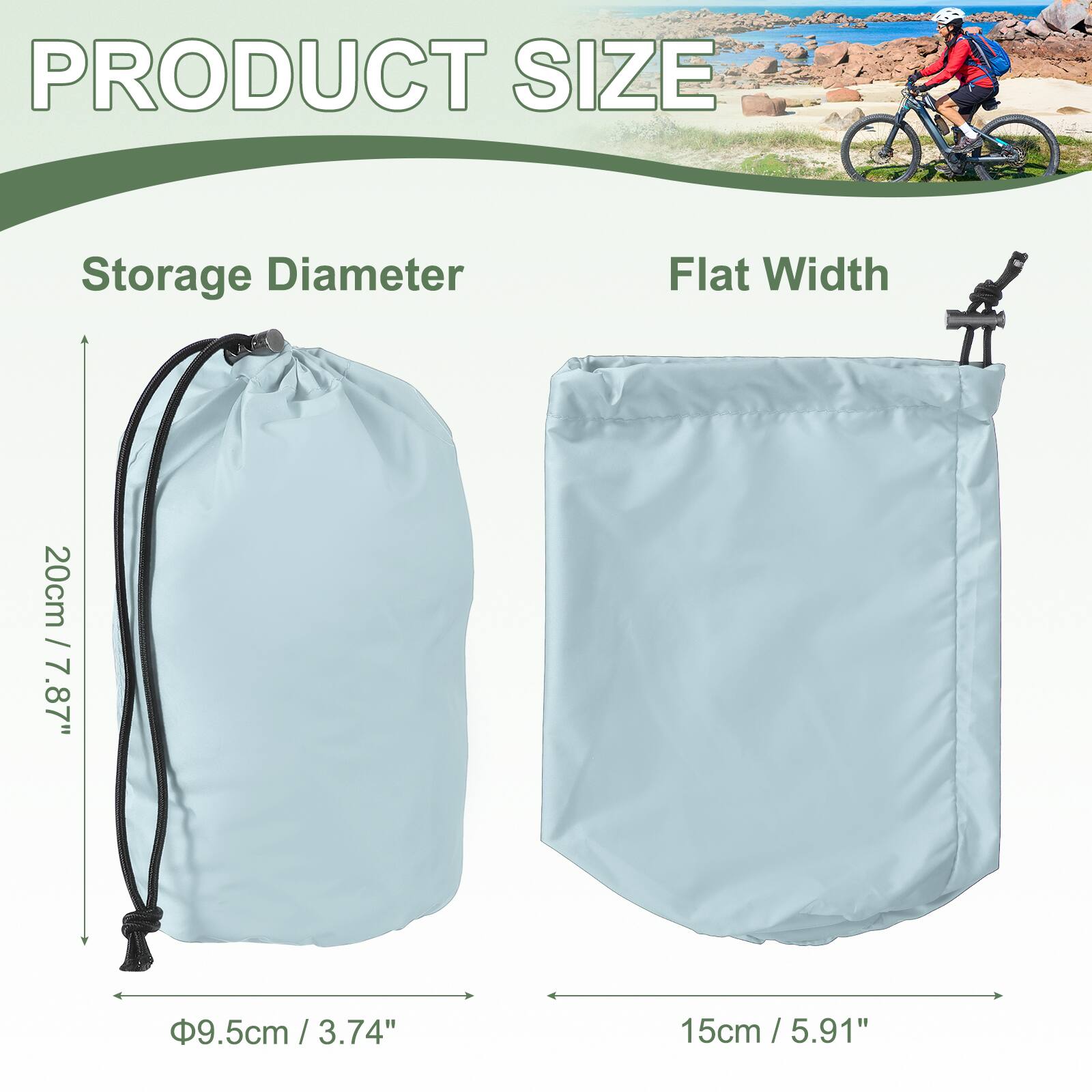 PRODUCT SIZE

Storage Diameter
20cm / 7.87"

Flat Width
9.5cm / 3.74" x 15cm / 5.91"