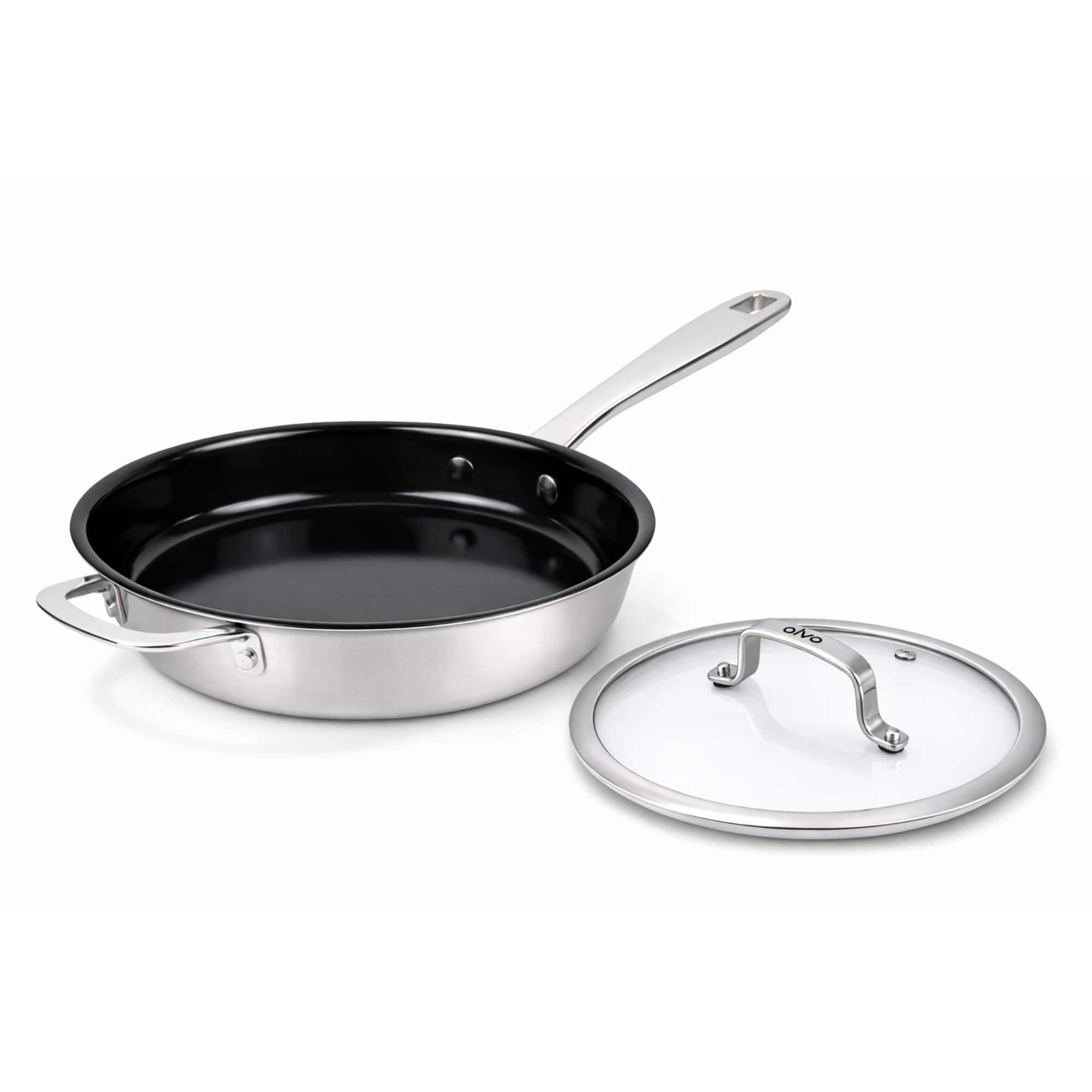 Alva - Maestro Nonstick Stainless Steel Frying Pan with Glass Lid - Oven & Induction Safe - Black