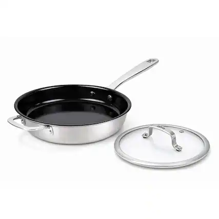 Front. Alva - Alva Maestro Nonstick Stainless Steel Frying Pan with Glass Lid - Oven & Induction Safe - Black.