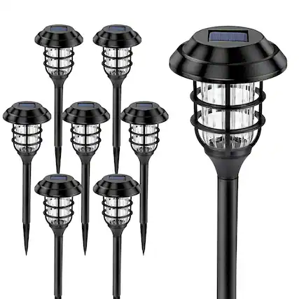 Front. Dazzed Corner - 8-Pack Waterproof Solar Pathway Lights for Yard, Garden & Walkway - Black.