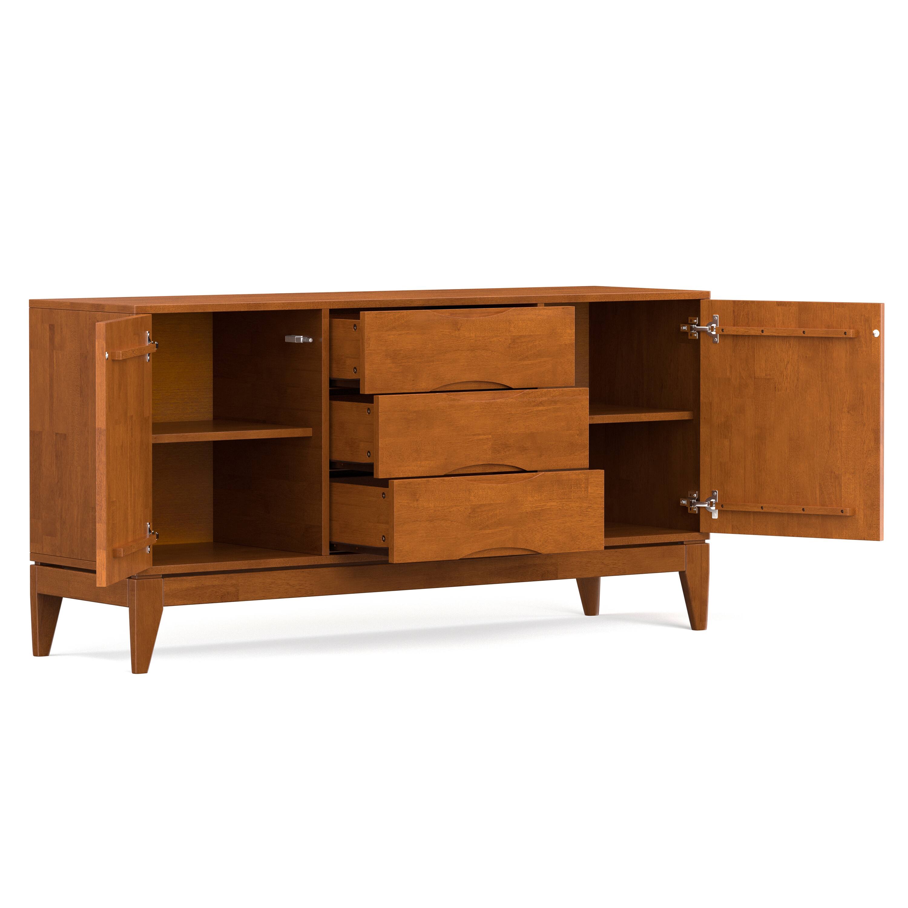 Back. Simpli Home - Harper 60 inch Wide Solid Hardwood Mid-Century Sideboard Buffet in Teak Brown - Teak Brown.