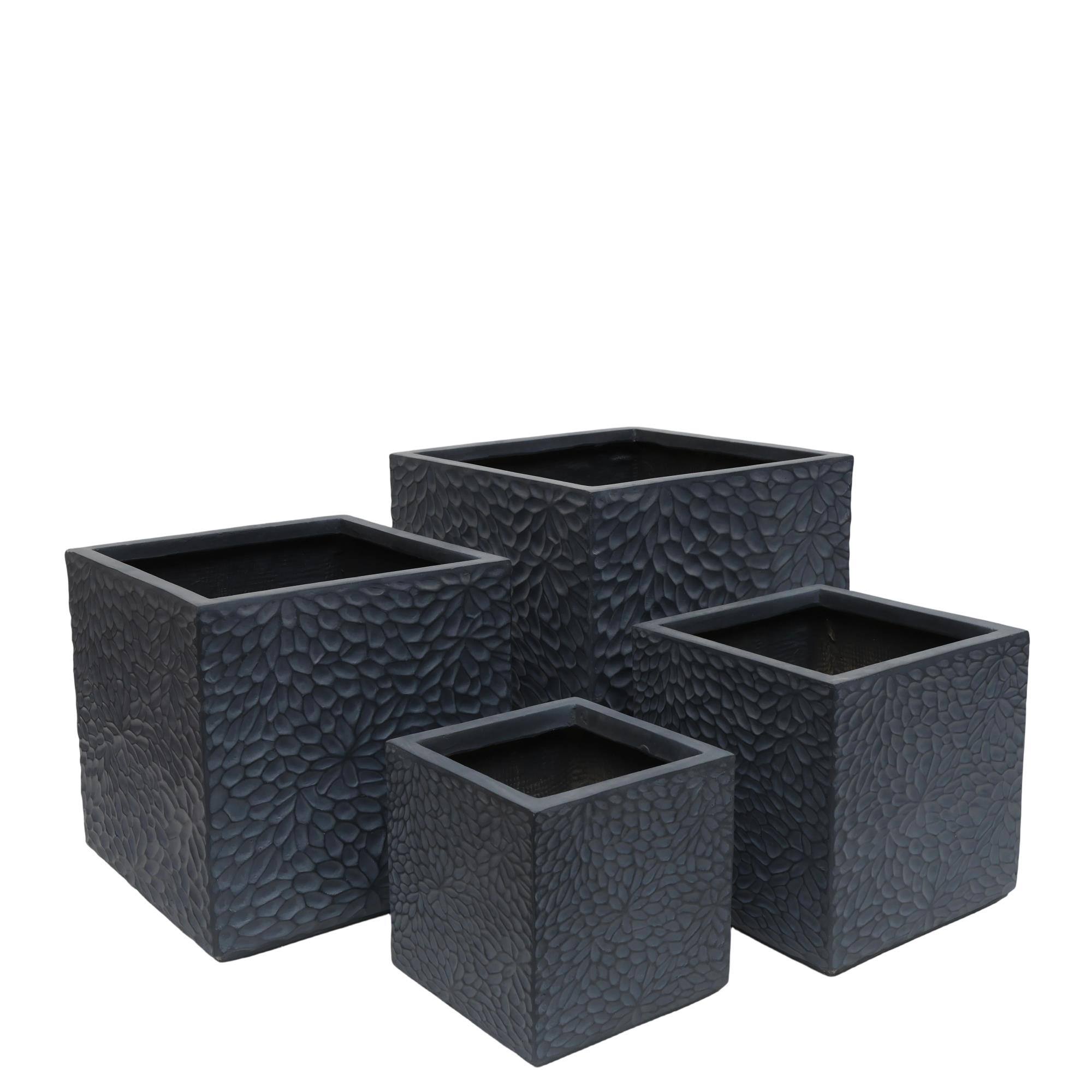 Front. Boyel Living - 4  Piece Magnesium Oxide Planter Set  Square Grey Flower Pots with Drainage Holes - Gray.
