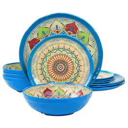 Elama - Camilla 12 Piece Melamine Dinnerware Set - Multi