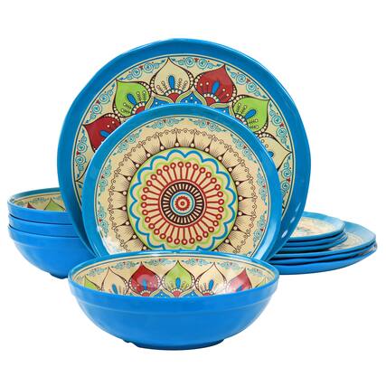 Front. Elama - Elama Camilla 12 Piece Melamine Dinnerware Set - Multi.