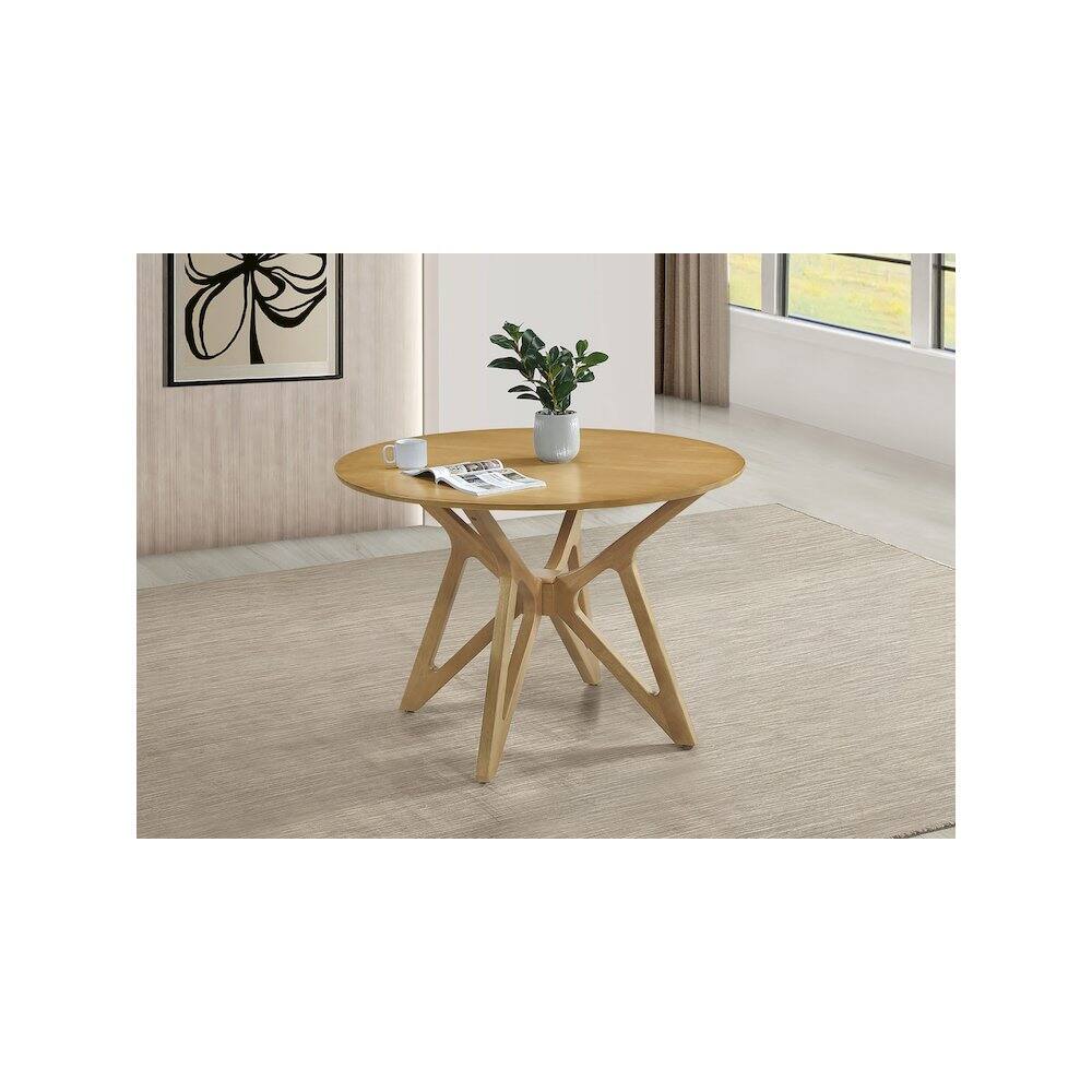 Alt View 3. Coaster Co. of America - Elowen Round 42-inch Solid Wood Dining Table Light Walnut - Brown.