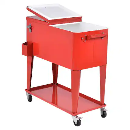 Front. Hivvago - 80 Quart Red Sturdy Rolling Steel Construction Cooler - Red.