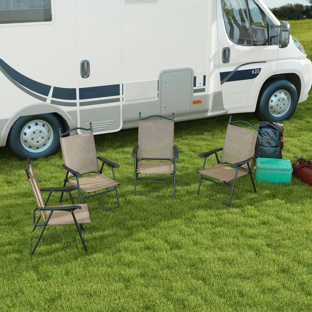Alt View 7. Resenkos - Resenkos 4 Piece Folding Patio Camping Chair Set, Steel, Mesh Fabric,Lawn, Brown - Brown.
