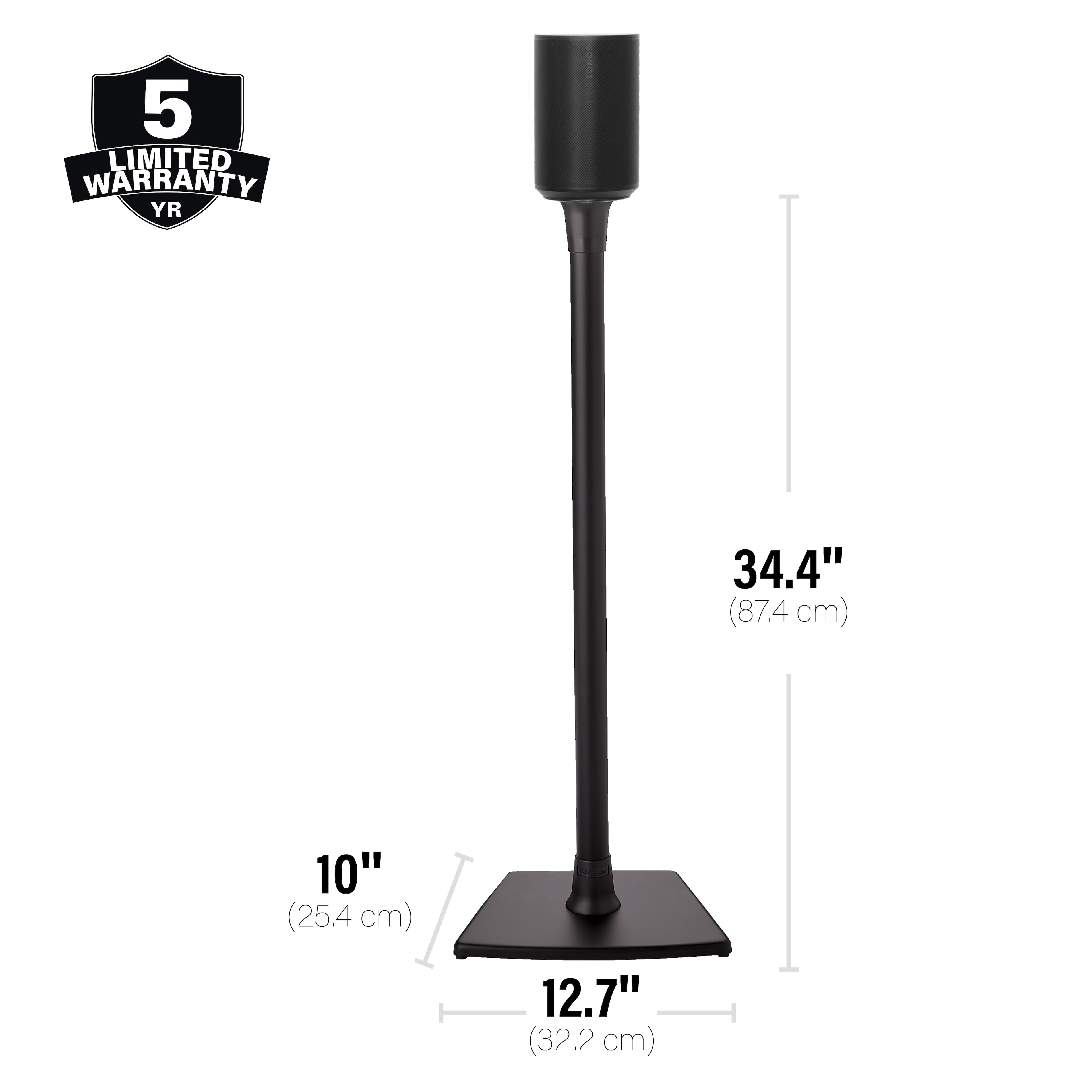The image features a black lamp that is 34.4 inches tall. The lamp is also 10 inches wide and 12.7 inches deep. The lamp is designed to provide adequate lighting for various purposes, and its sleek design makes it an attractive addition to any room. The lamp is also backed by a limited warranty of 5 years, ensuring that it remains functional and reliable for an extended period.