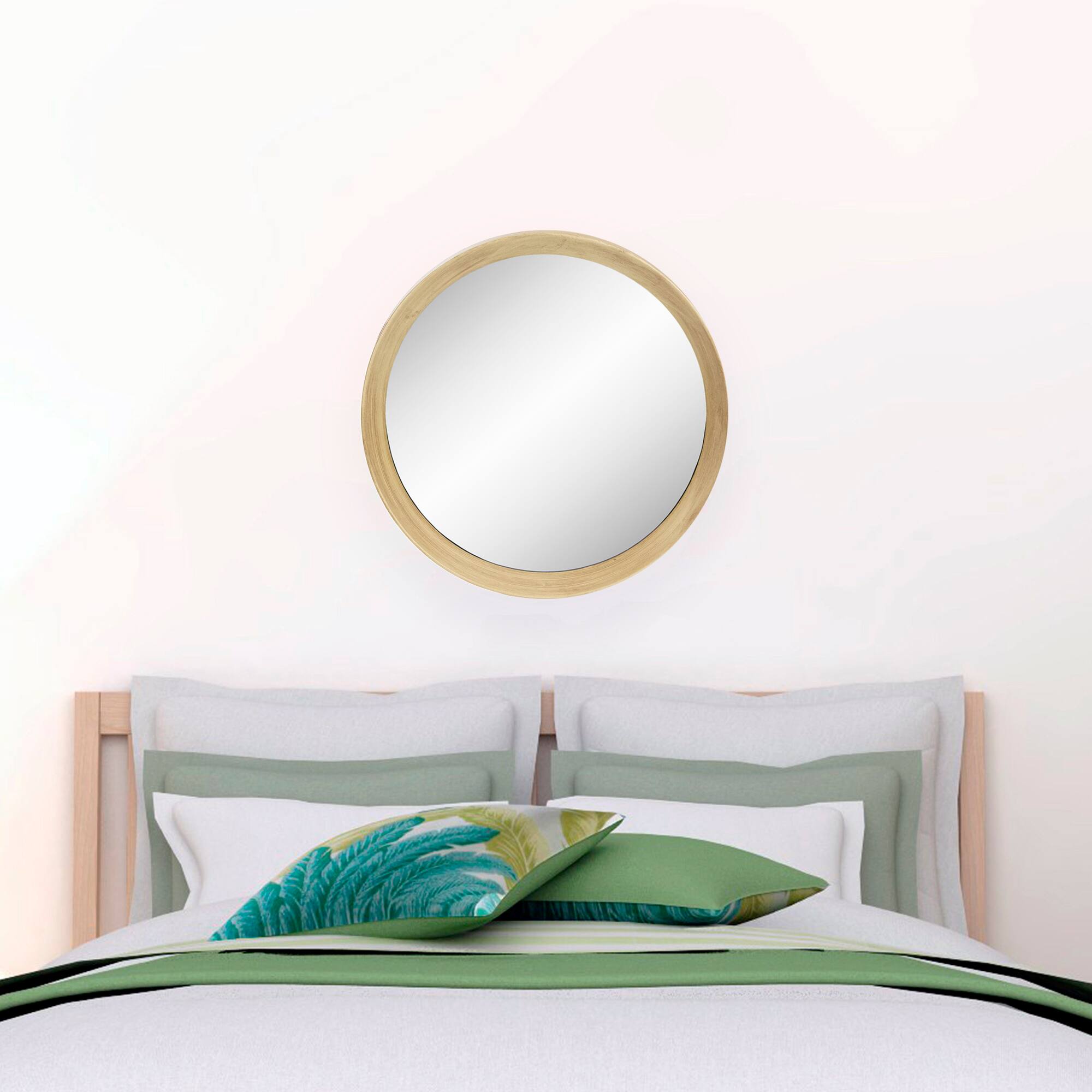 Alt View 1. Northlight - 13" Gold Round Modern Wall Mirror with Woodgrain Finish - Gold.
