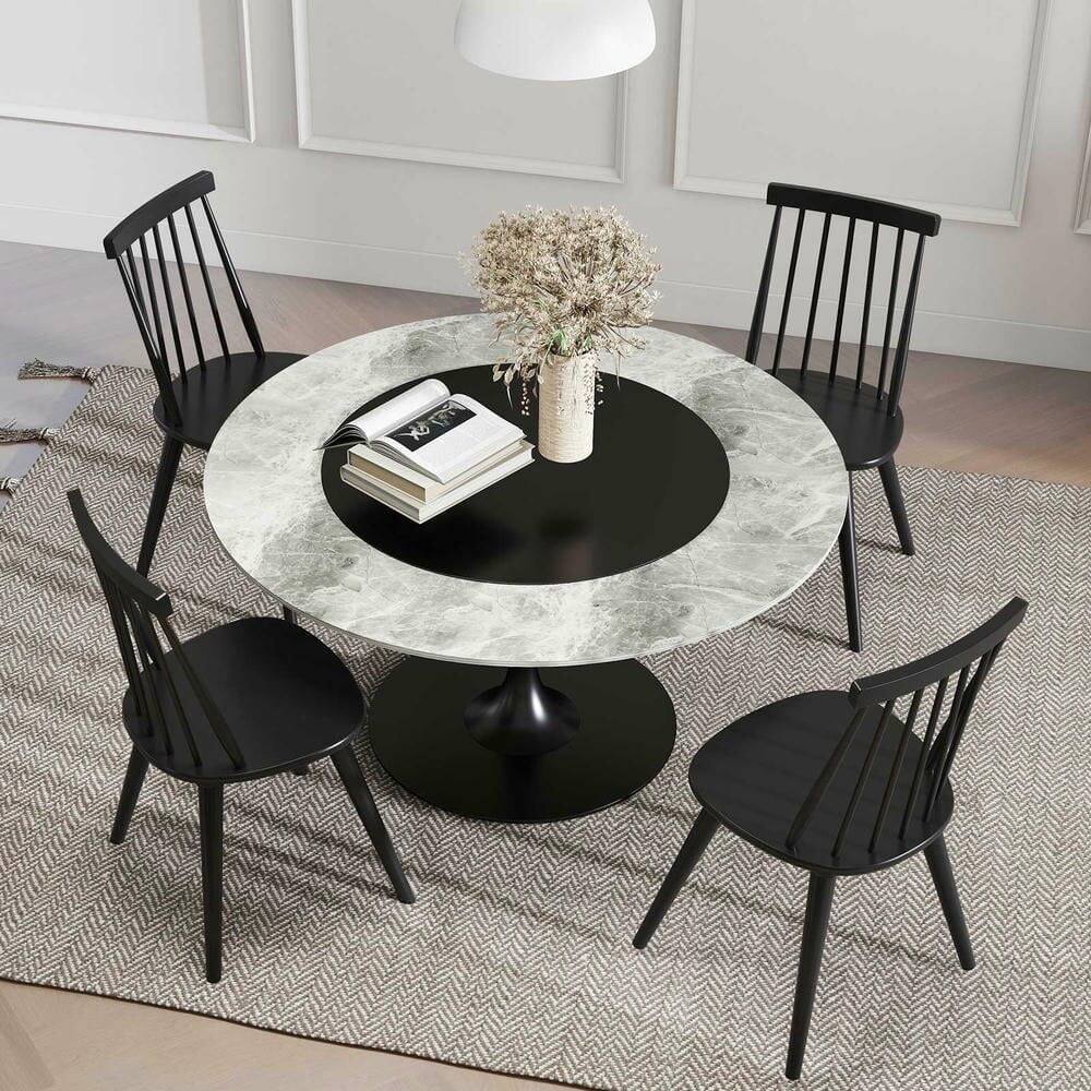 Alt View 2. Kadyn - Set of 2 Windsor Dining Chairs with Solid Rubberwood Frame, Black - Black.