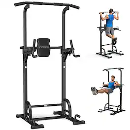 Sportsroyals - Power Tower, 480LBS 5-in-1 Pull Up Dip Station for Home Gym, Strength Training for 4'8"-6'6" - Black