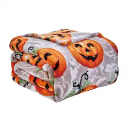 Noble House - Plazatex Pumpkins All Season Plush Decorative Halloween Throw Blanket 50" x 60" - Orange