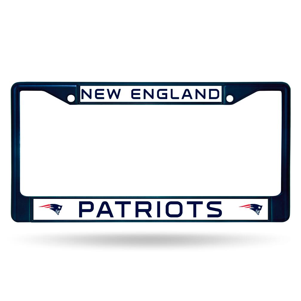 New England Football Patriots Chrome Metal (Blue Painted) License Plate Frame
