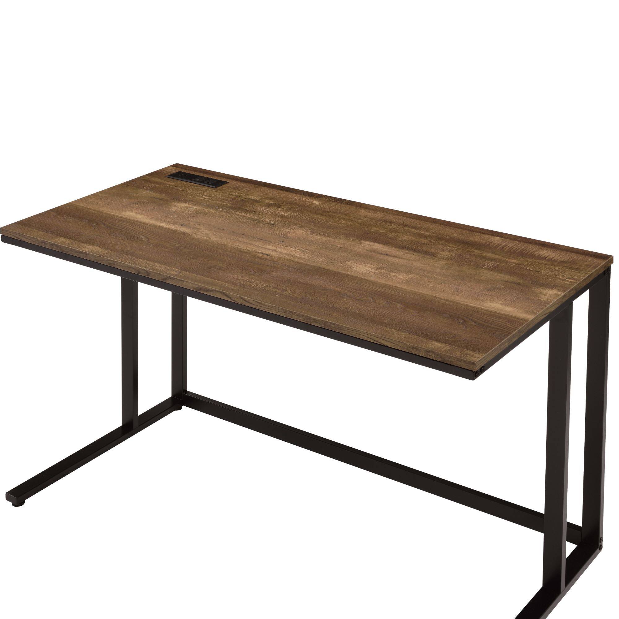 Back. GOODSILO - Modern Walnut and Black Writing Desk with Built-in USB Charging Port for Home Office - Black+Walnut.