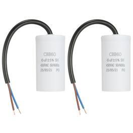 Unique Bargains - 2pcs 6uF CBB60 Run Capacitor, AC 450V 2 Wires 50/60Hz Cylinder 65x34mm for Air Compressor, Water Pump - White