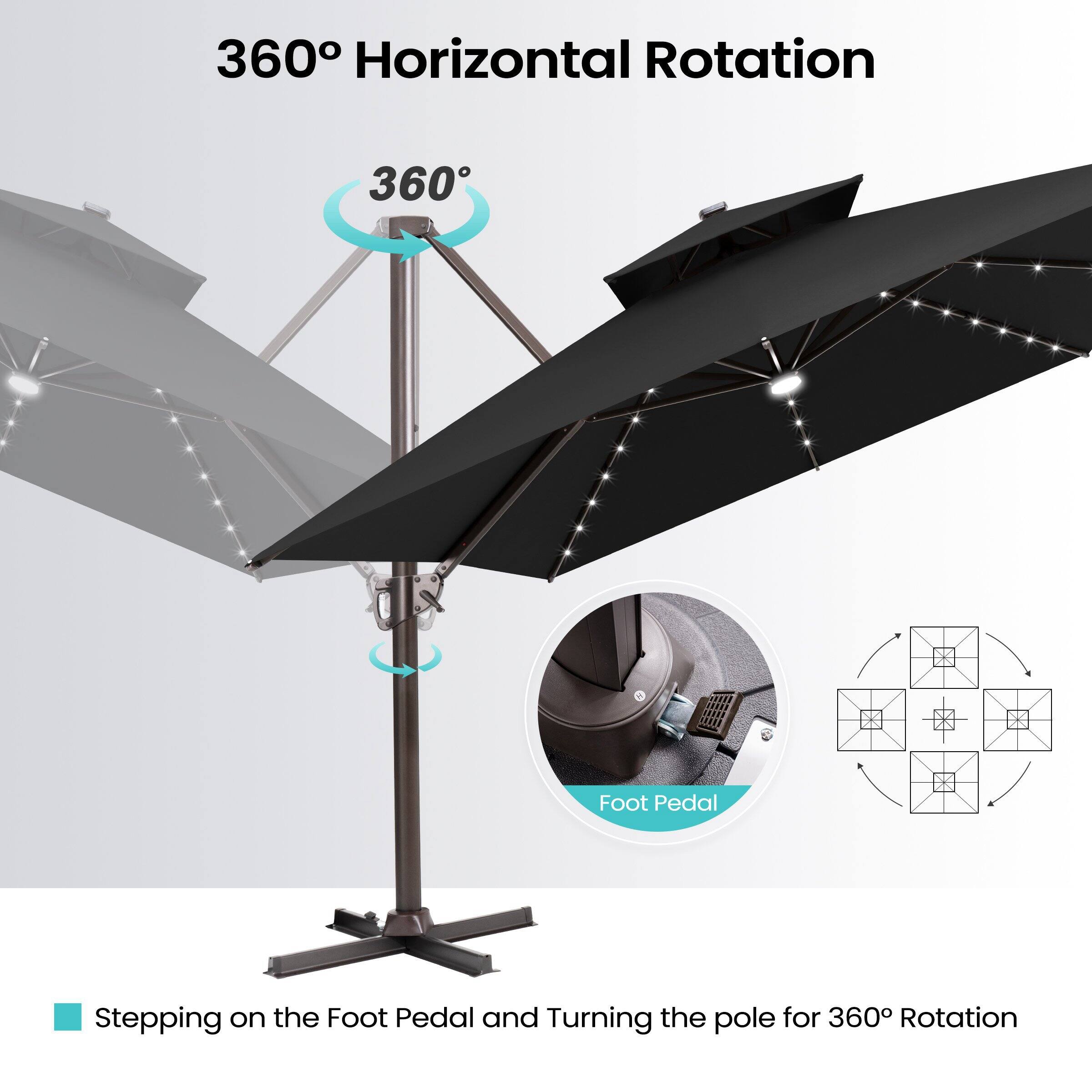 360° Horizontal Rotation

Stepping on the Foot Pedal and Turning the pole for 360° Rotation