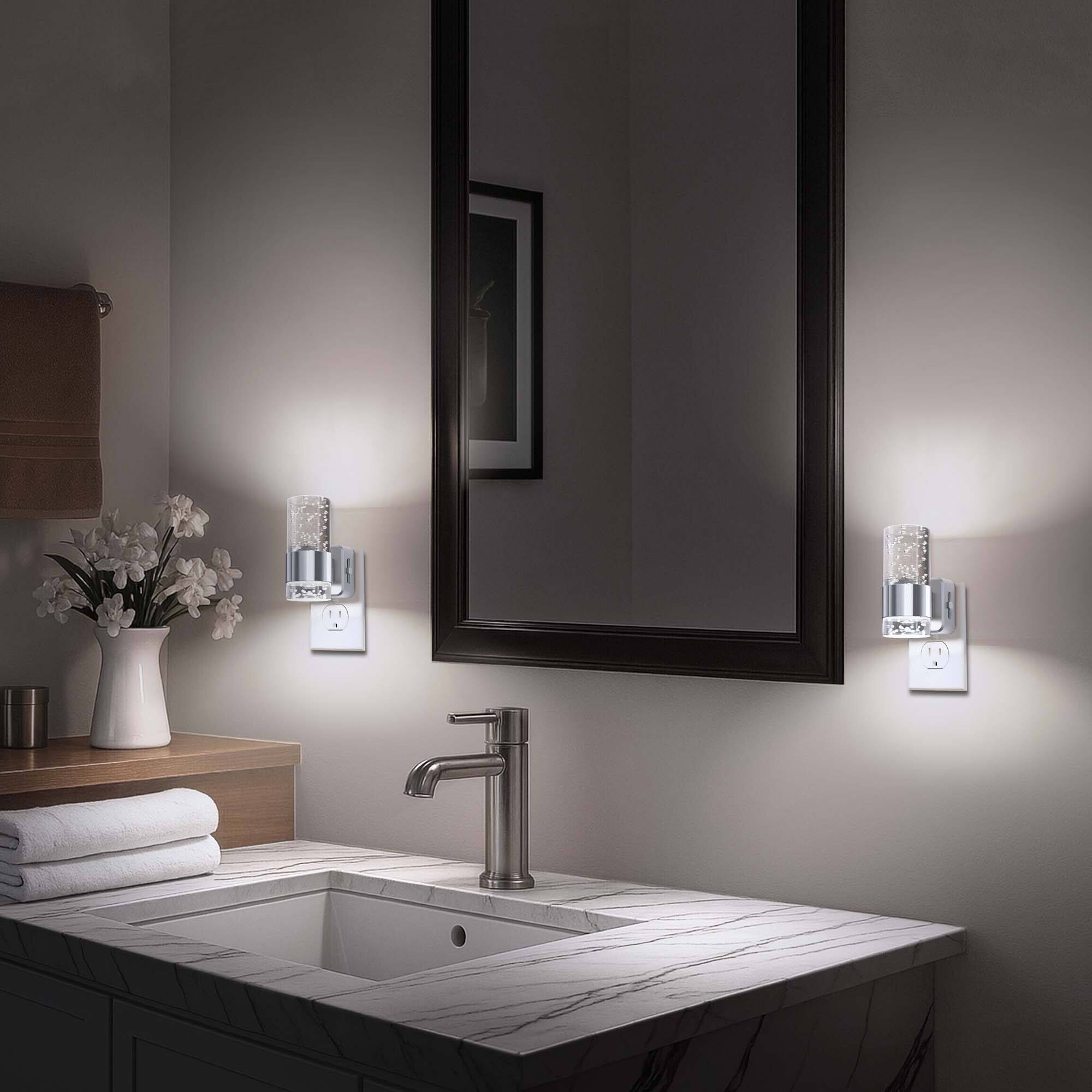 Alt View 5. Jandcase - JANDCASE 2-Pack 1W  Plug-in Night Light, 5000K Daylight White, Bubble Acrylic Pillar, Up/Down Light, , US 3-Prong - Silver.