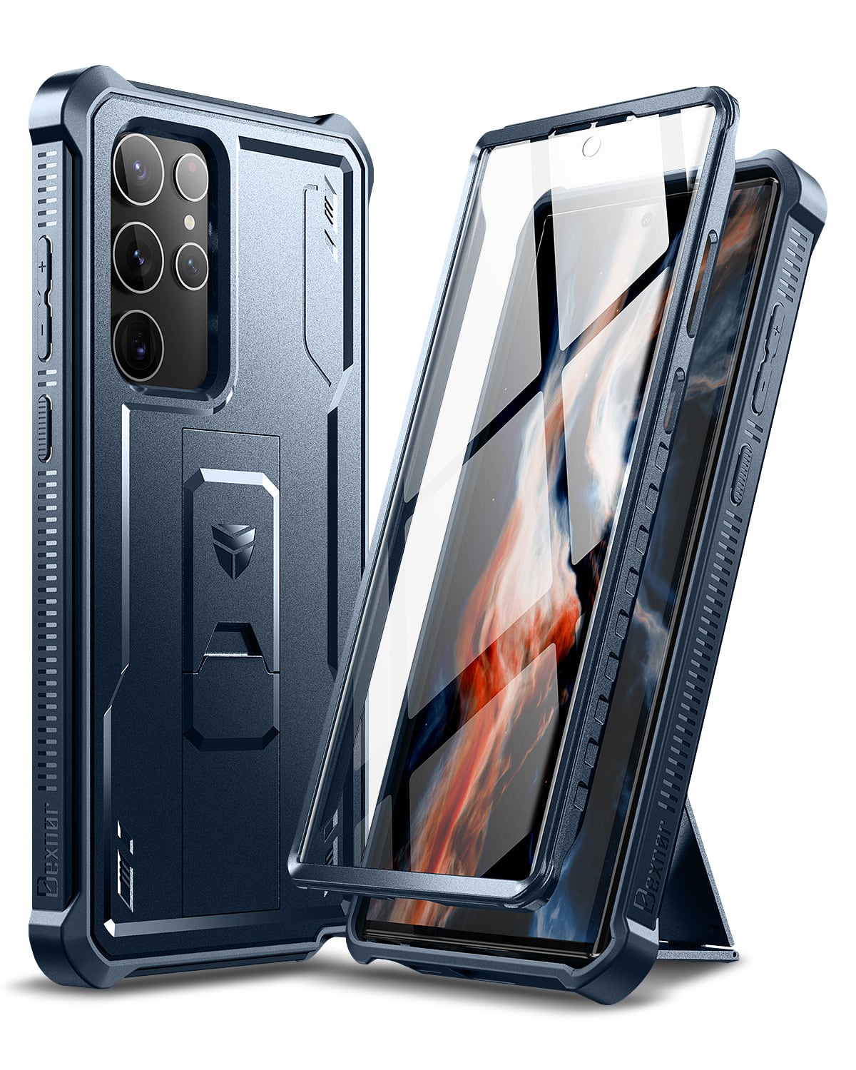 Dexnor - Case for Samsung Galaxy S22 Ultra with Screen Protector&Kickstand,Heavy Duty Military Grade Protection Shockproof Bumper - Navy Blue