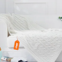 Cheer Collection - Cable Knit Throw Blanket - Super Soft, Cozy, and Thick for Couch, Bed, or Chair - Ivory