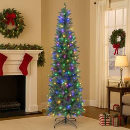 BreeBe - Artificial 7.5FT Christmas Tree with Dual LED Lights – Full & Prelit - Green