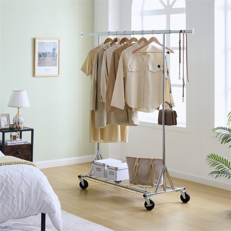Alt View 4. ALEXOUN - Heavy Duty Clothes Rack - 600 LBS Capacity,Rolling Rack for Hanging Clothes, Collapsible and Portable Design with Wheels - Silver.