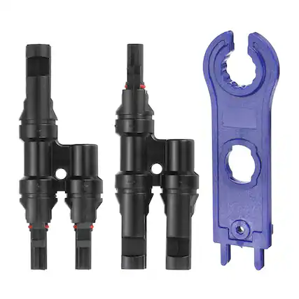 Front. Unique Bargains - A Pair T-Shaped Branch Connector 1 to 2 Male/Female 1000V Flat Head Spanner for Solar Panel Cables - Black.