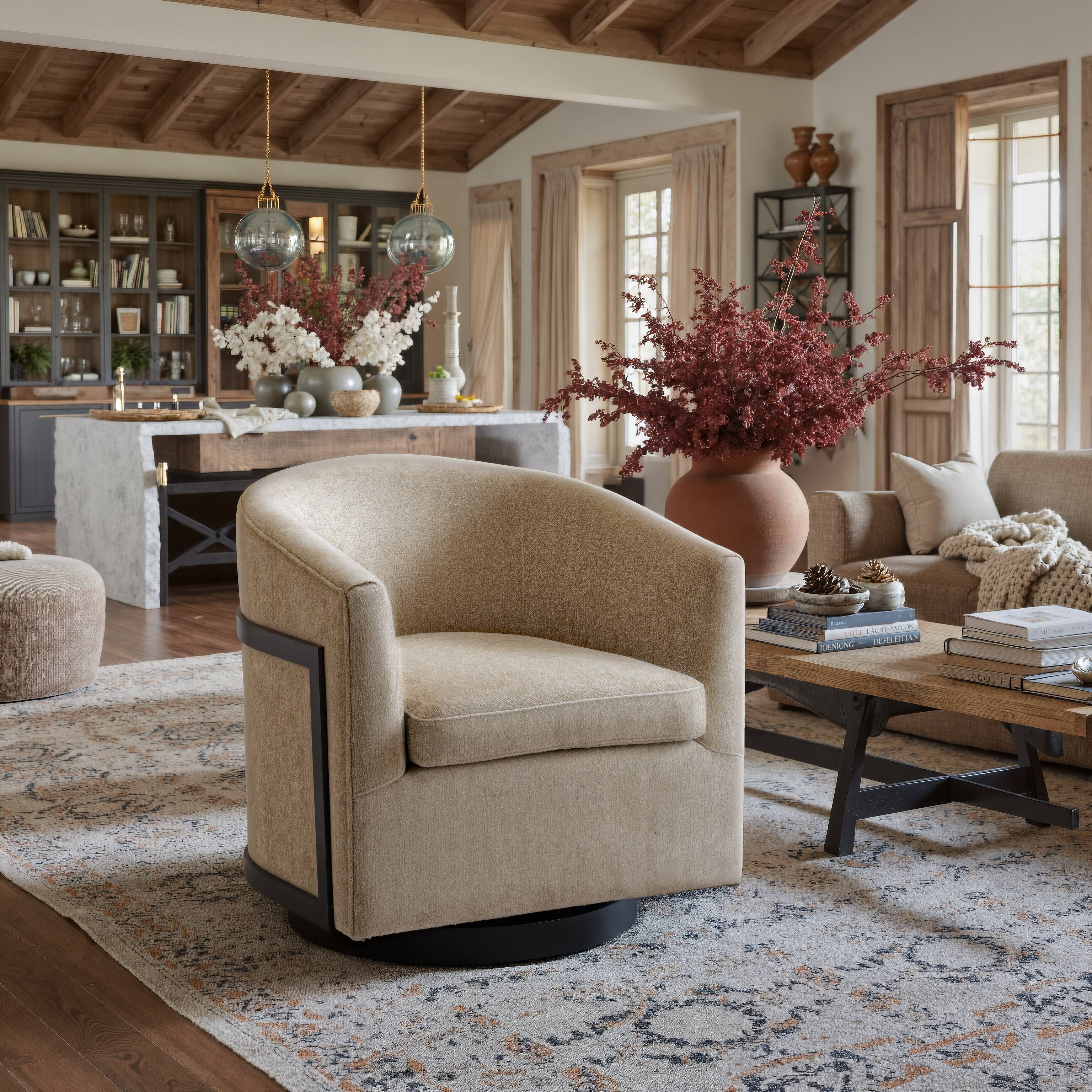 Angle. Hivvago - Hanko Swivel Chair Golden Beige - Golden Beige.