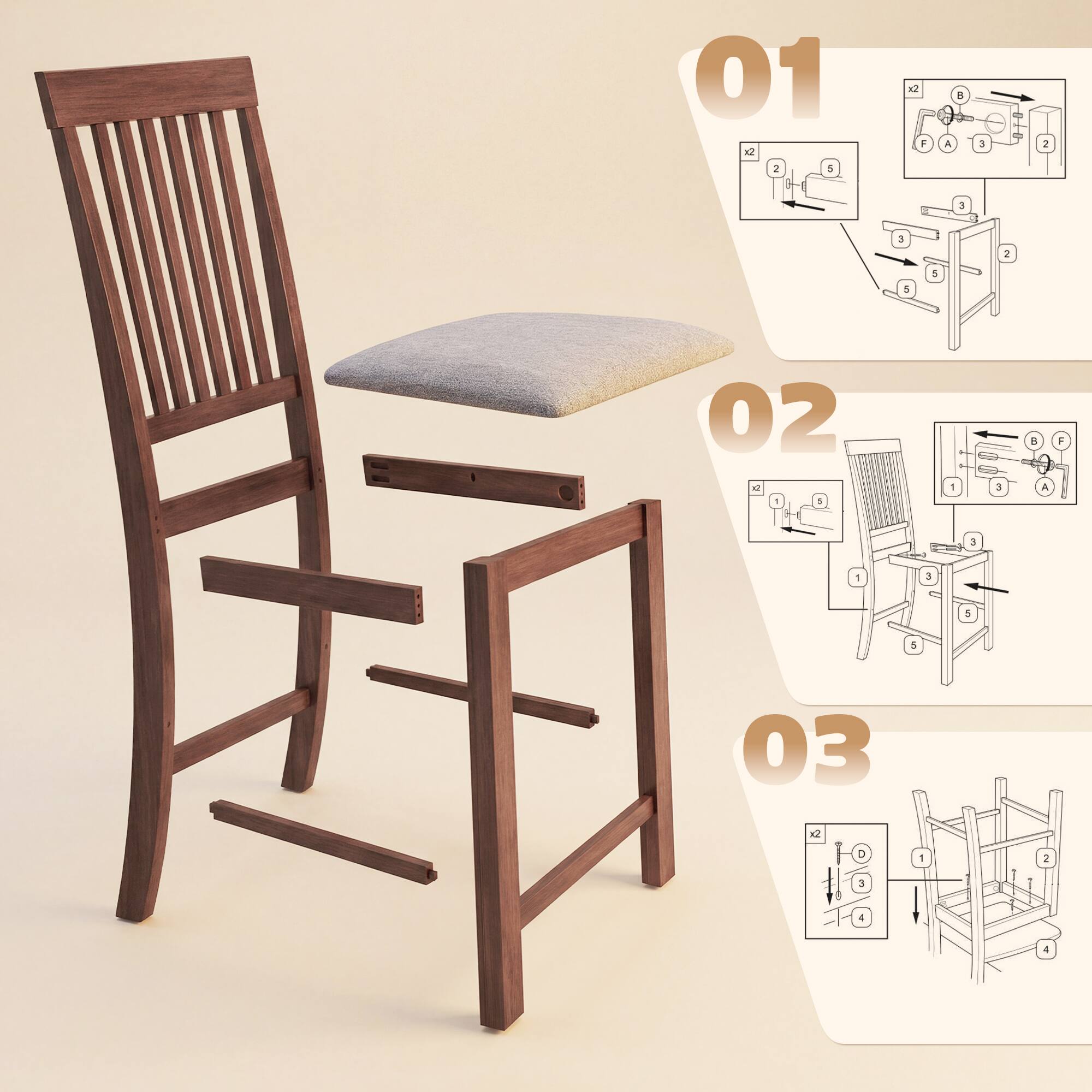 Alt View 7. Homcom - Height Bar Stools with Padded Seat, High Back Kitchen Chairs Set of 2 for Dining Room - Gray, Dark Brown.