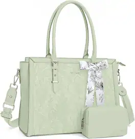 mosiso - Laptop Bag for Women 17-17.3 inch PU Leather Tote Bag Work Briefcase Computer Bags - Sage Green