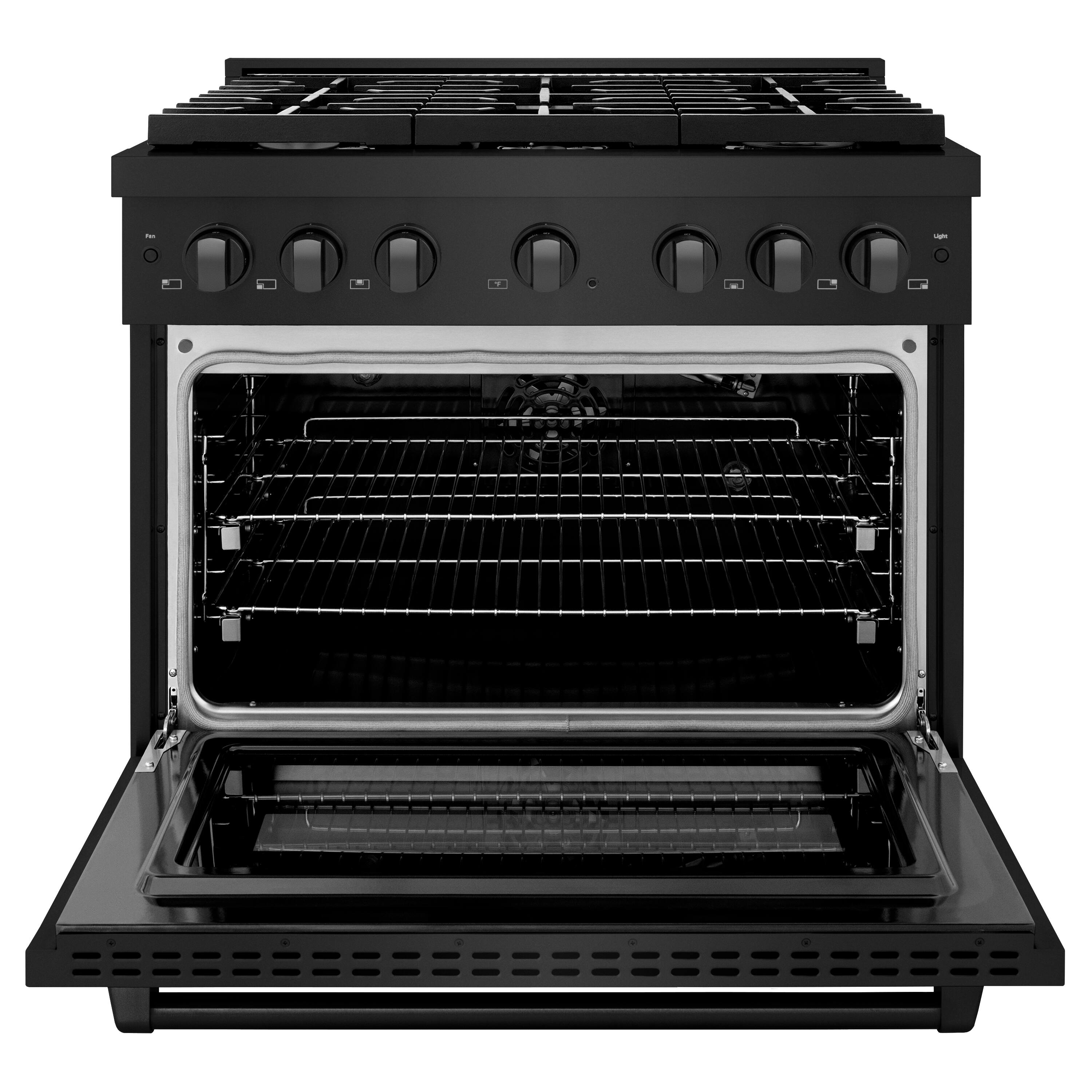 Angle. ZLINE - 36" Paramount Gas Range with 6 Burners and Convection Oven (SGRB-36) - Black Stainless Steel.