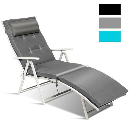 Front. Costway - Costway Outdoor Folding Chaise Lounge Chair w/Cushion - Gray.