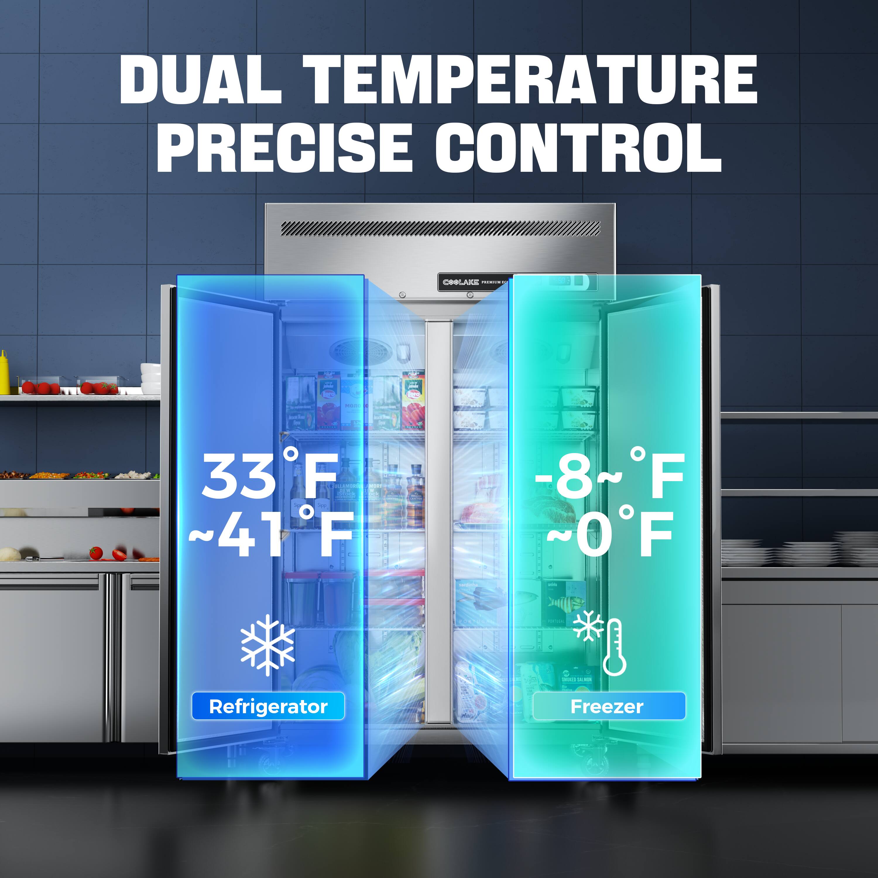 DUAL TEMPERATURE PRECISE CONTROL

Refrigerator: 33°F ~ 41°F

Freezer: -8°F ~ 0°F