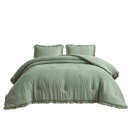 Hivvago - Oversized King Microfiber 3-Piece Comforter Set with Ruffled Edge Trim - Sage