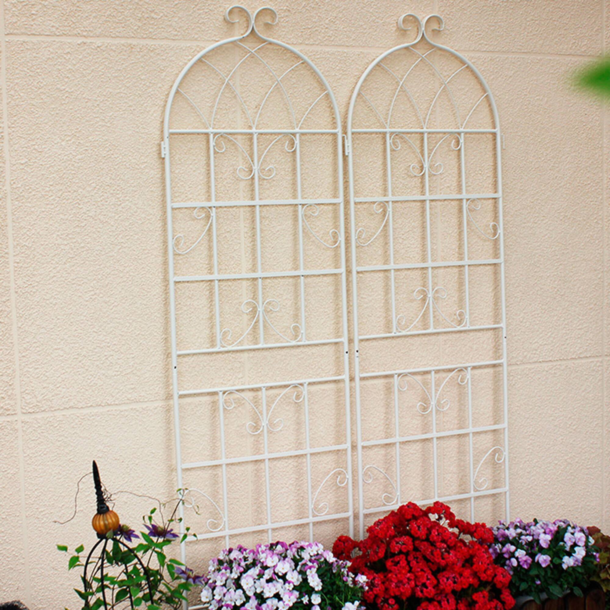 Alt View 6. Loheer - Rustproof Metal Garden Trellis 4 Pack 5.9 ft x 1.64 ft for Climbing Plants Outdoor Flower Support - Cream White.