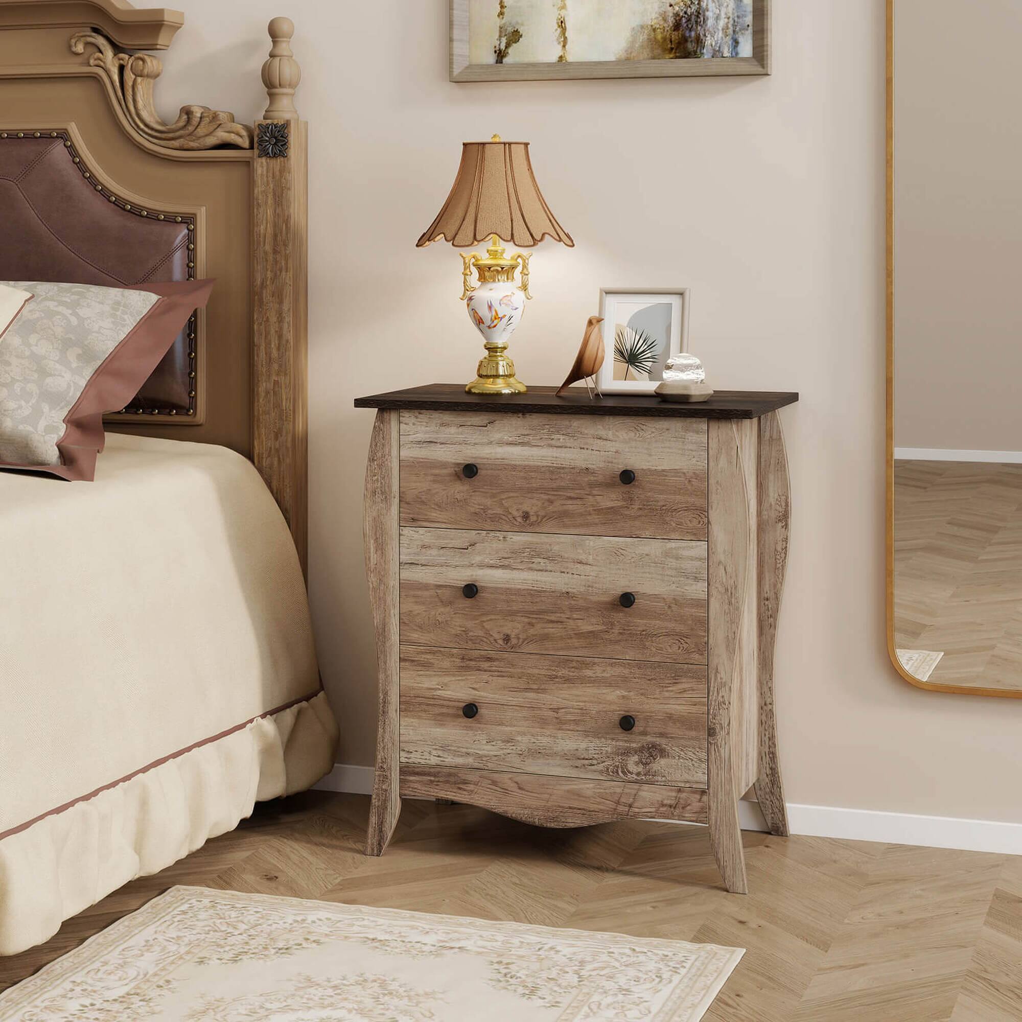 Alt View 3. Costway - Costway 2 PCS 30" Farmhouse Chest of Drawers with 3 Folding Fabric Drawers Anti-tipping Kit - Brown.