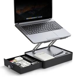 HongFei - Ergonomic Laptop Stand with Storage Drawer, Adjustable Height & Angle, Non-Slip Base, Fits 10–16" Laptops - Gray