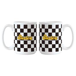 Logo Brands - Pittsburgh Steelers 2-Pack 15oz. Checkered Wordmark Mug Set - Multicolor