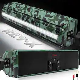GoHawk - Bluetooth Motorcycle Speakers, Waterproof Soundbar Stereo Audio Stereo System w/ LED, FM Radio, USB Music for ATV, RE9-X - Camo Green