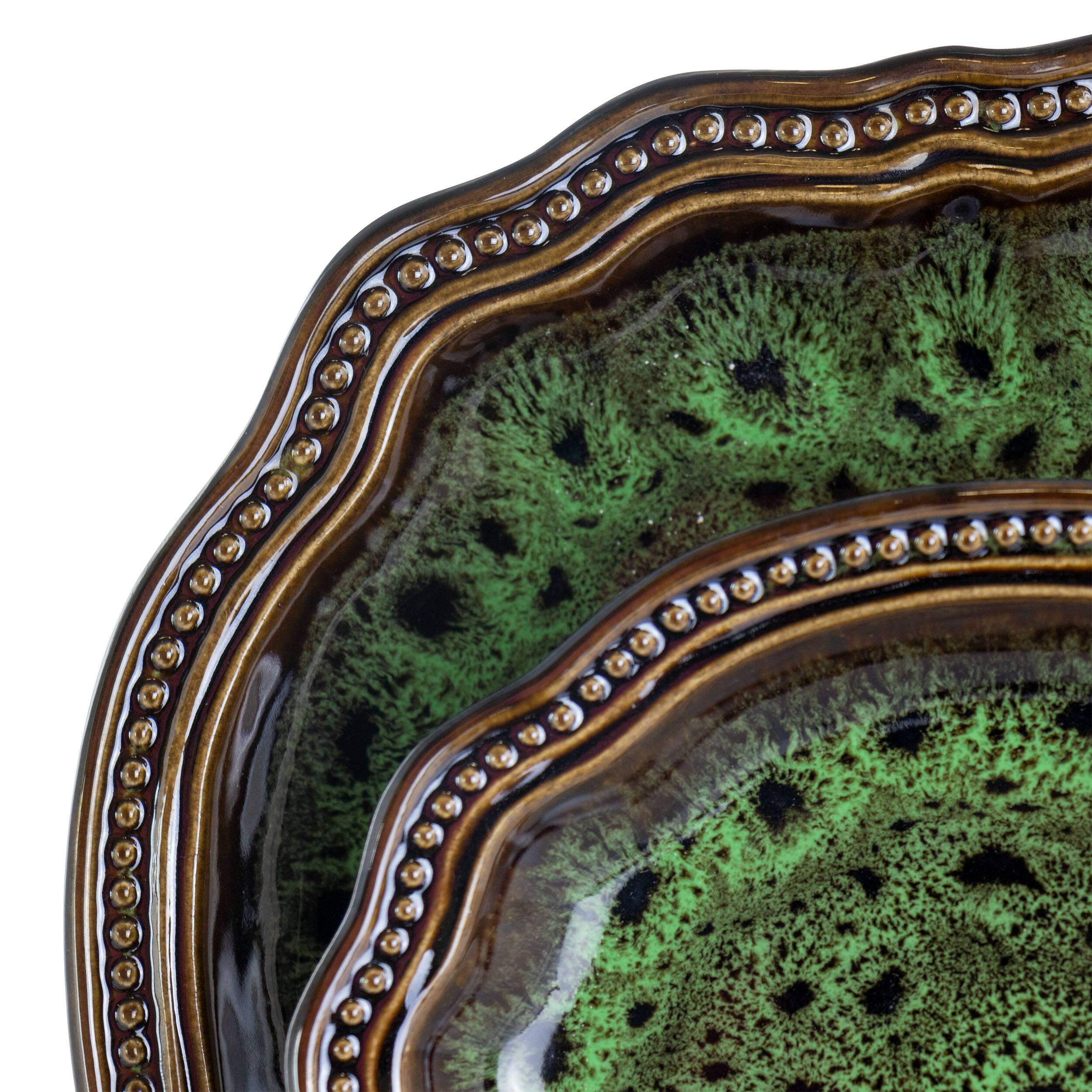 Alt View 5. Elama - Elama Jade Waves 16 Piece Stoneware Dinnerware Set in Green - Green.