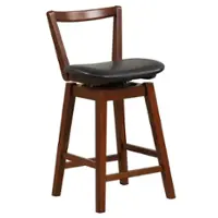 Costway - Swivel Counter Height Bar Stool 1PC 26" Upholstered PU Leather Hollow Backrest - Black/Brown - Front_Zoom
