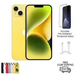 Apple - Refurbished Excellent - iPhone 14 Plus A2632 (Fully Unlocked) 256GB Bundle with Pre-Installed Tempered Glass - Yellow